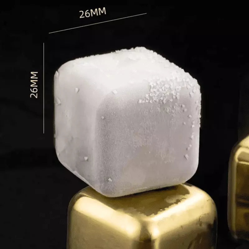 Gold Stainless Steel Ice Cubes with Tongs – Reusable Whiskey & Cocktail Chillers