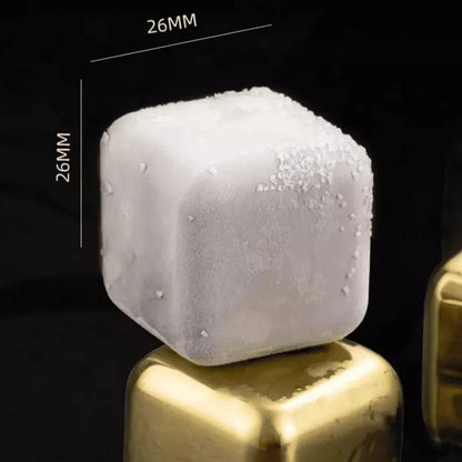 Gold Stainless Steel Ice Cubes with Tongs – Reusable Whiskey & Cocktail Chillers