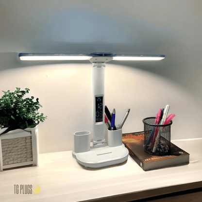 3-in-1 LED Desk Lamp – Adjustable Table Lamp with Clock, Pen Holder & USB Charging Port