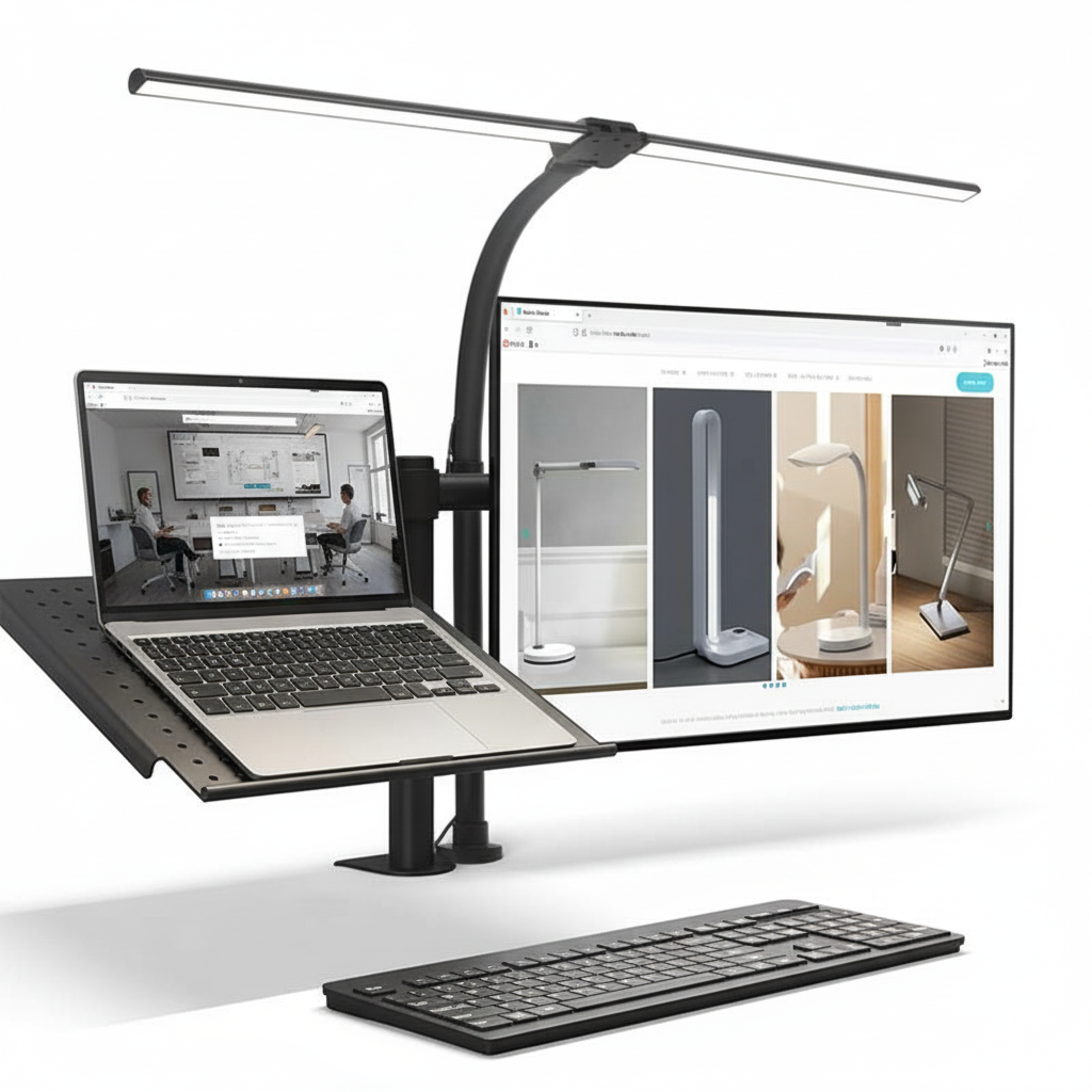 Flexible Dual-Head LED Desk Lamp — Adjustable Modern Aluminum Lighting for Office & Study