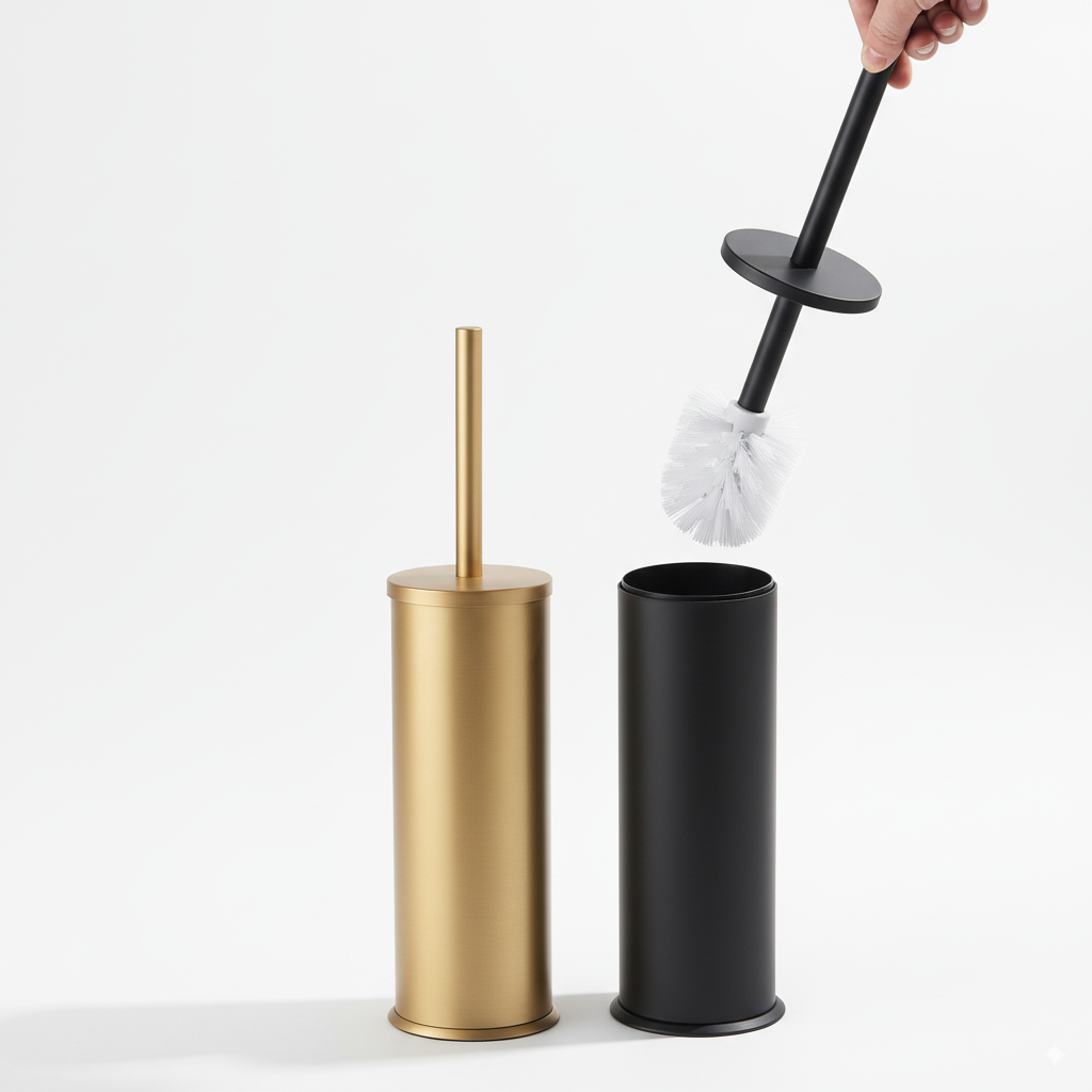 Premium Aluminum Toilet Brush with Holder — Rustproof & Modern Bathroom Cleaning Tool