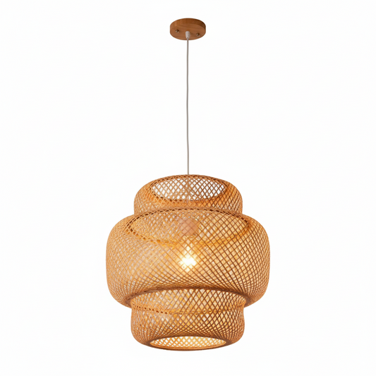 Handwoven Bamboo Pendant Light – Natural Japanese Style Ceiling Lamp for Zen Vibes in Dining or Bedroom