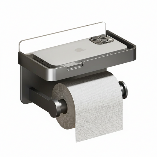 Toilet Paper Holder – Stainless Steel Bathroom Roll Dispenser with Shelf for Storage & Organization