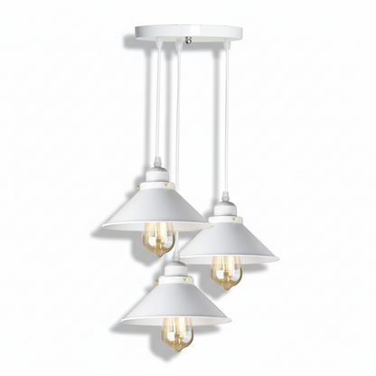 White Retro Triple Bulb Pendant Light – Vintage Industrial Lighting for Kitchen or Bar