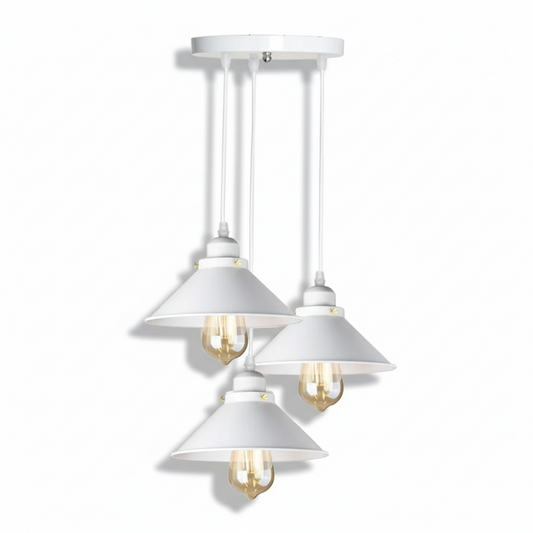 White Retro Triple Bulb Pendant Light – Vintage Industrial Lighting for Kitchen or Bar