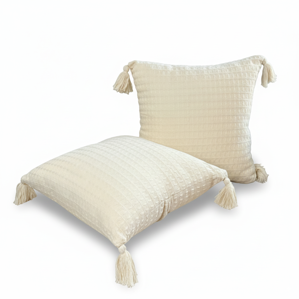 Boho Chic Pompom Pillow Covers – Set of 2 Decorative Cushion Cases for Sofa, Living Room & Bedroom