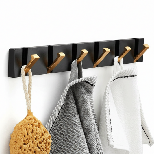 Matte Black & Gold Wall Hook Rack – Heavy Duty Decorative Hangers for Bathroom & Entryway