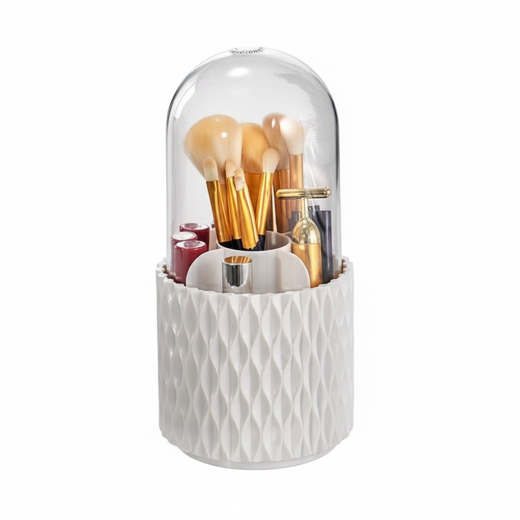 360° Rotating Makeup Brush Organizer – Transparent Storage Holder for Cosmetics & Tools