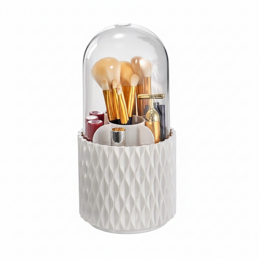 360° Rotating Makeup Brush Organizer – Transparent Storage Holder for Cosmetics & Tools