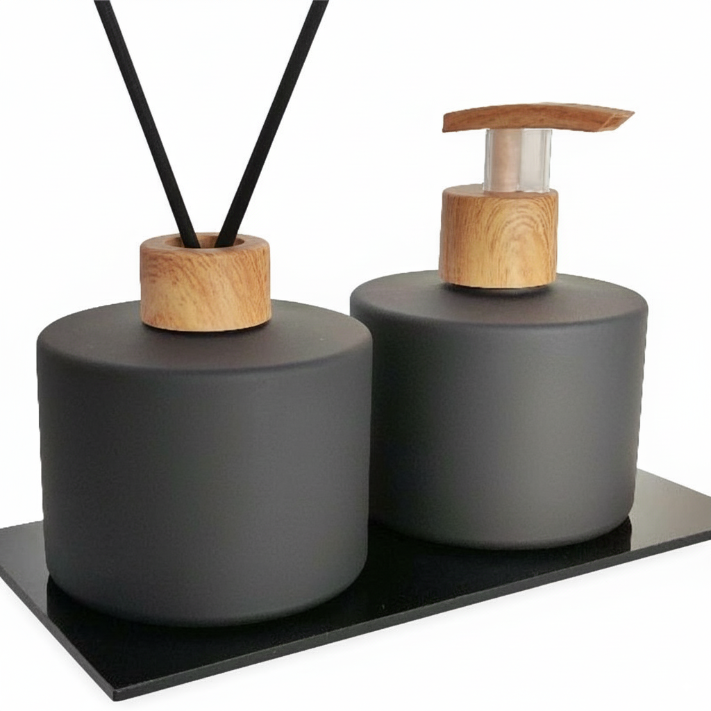 Liquid Soap Dispenser & Room Diffuser Set – Elegant Glass Bottles for Bathroom & Kitchen