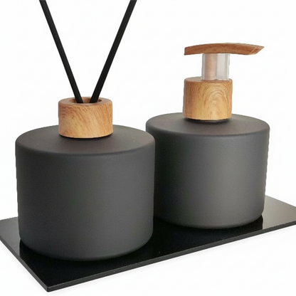 Liquid Soap Dispenser & Room Diffuser Set – Elegant Glass Bottles for Bathroom & Kitchen