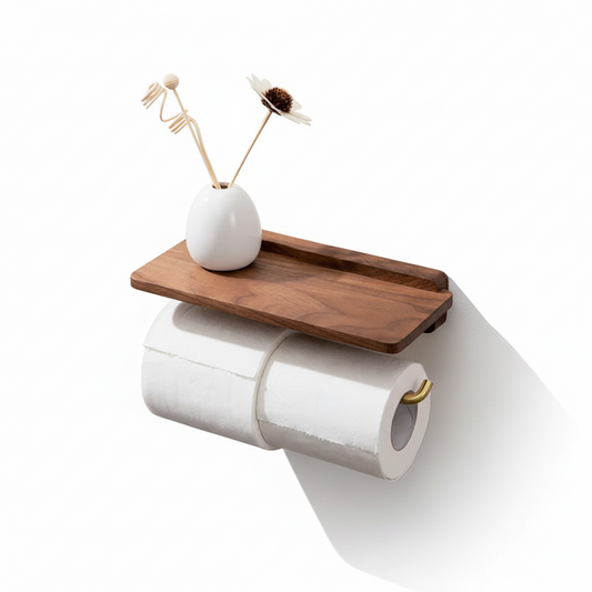 Wood & Gold Toilet Paper Holder – Timeless Luxury Bathroom Decor with Elegant Finish