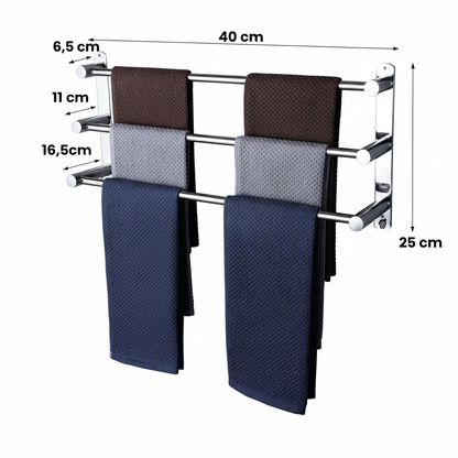 Chrome Bathroom Towel Rack with Hooks – Wall Mounted Space-Saving Storage for Towels