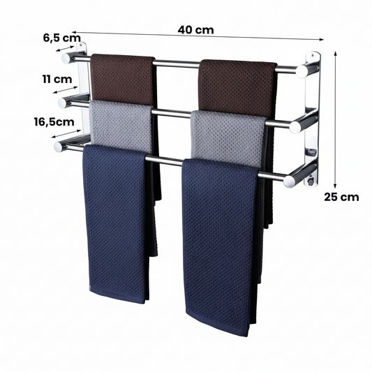 Chrome Bathroom Towel Rack with Hooks – Wall Mounted Space-Saving Storage for Towels