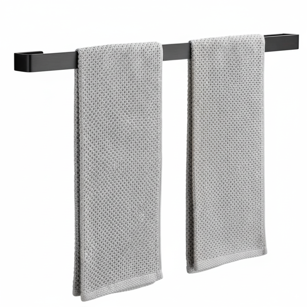 Minimalist Black Acrylic Towel Rack – Stylish Bathroom Wall Mounted Organizer