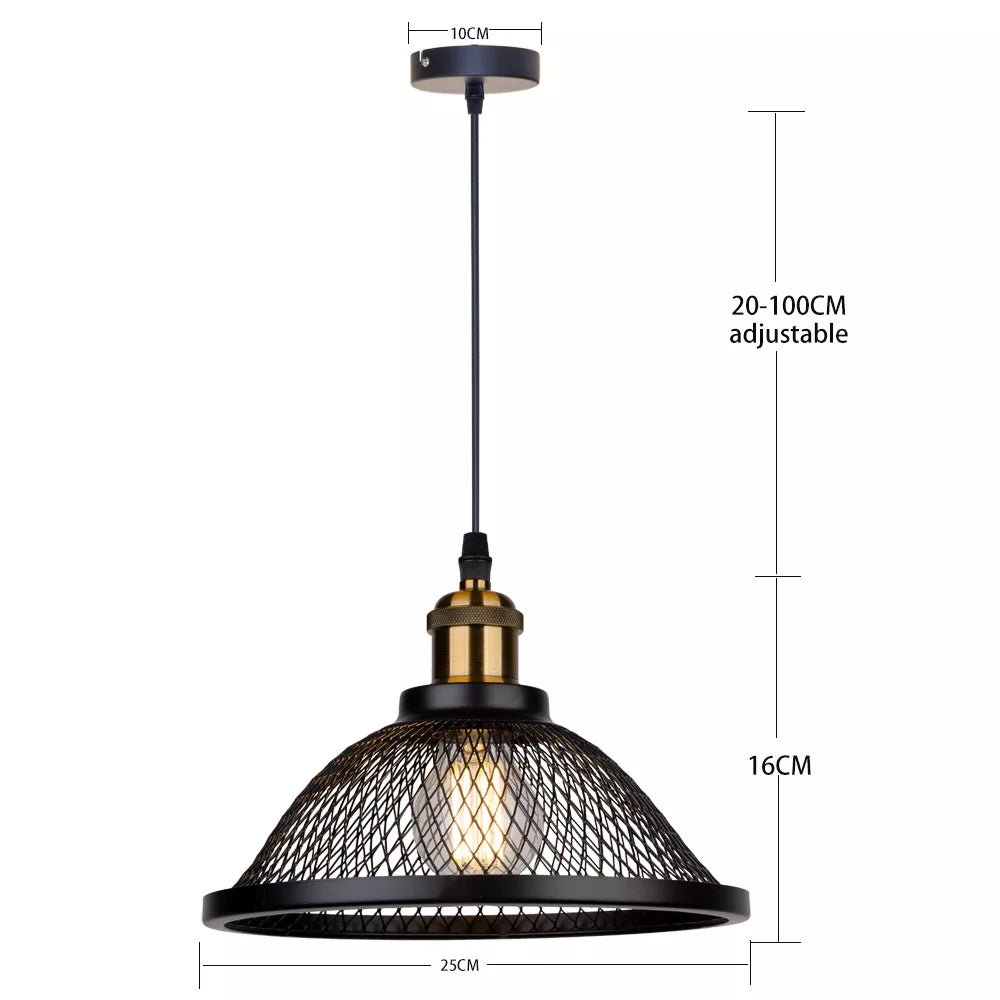 Industrial Retro Pendant Light – Metal Mesh Vintage Style E27 Socket for Dining Room or Bar Decor