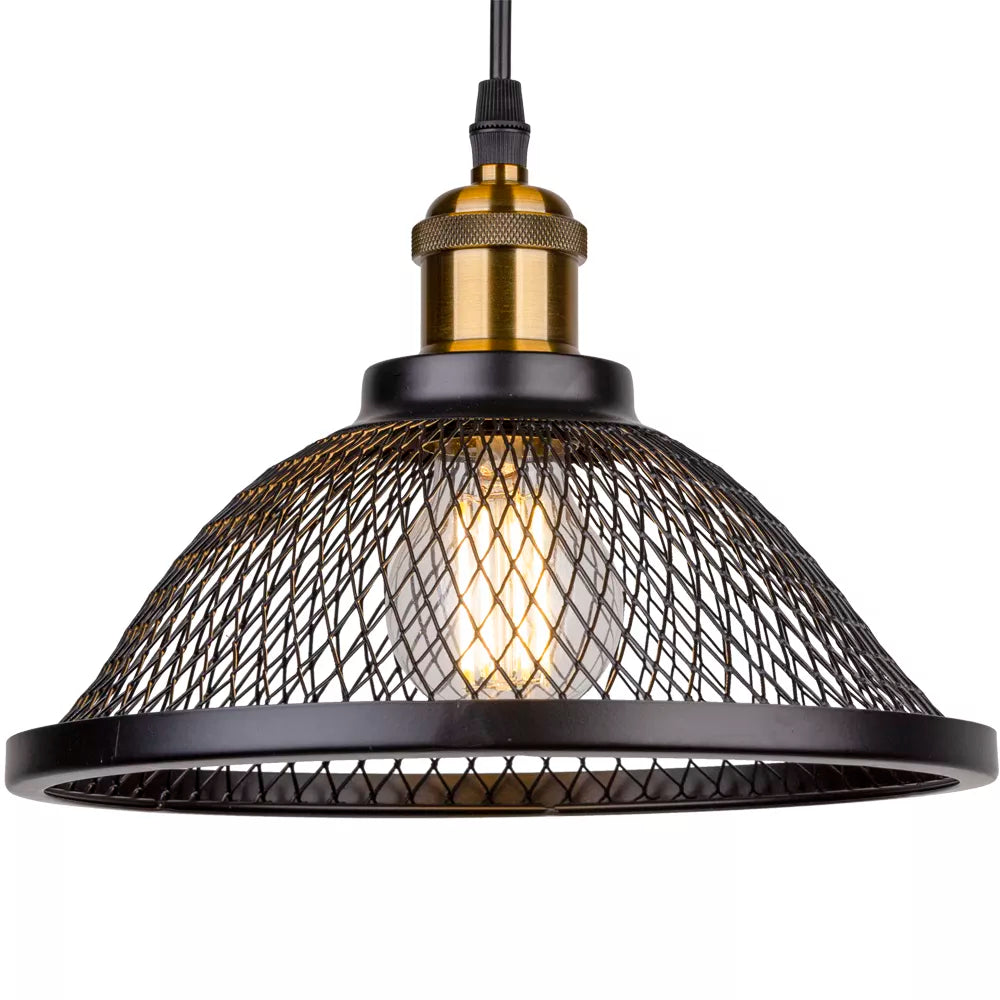 Industrial Retro Pendant Light – Metal Mesh Vintage Style E27 Socket for Dining Room or Bar Decor
