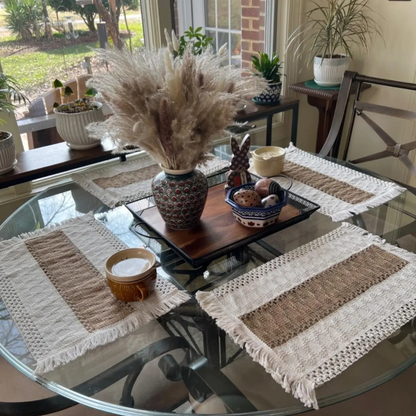 Boho Macramé Placemat Set (6 Pieces) – Handmade Rustic Dining Table Deco
