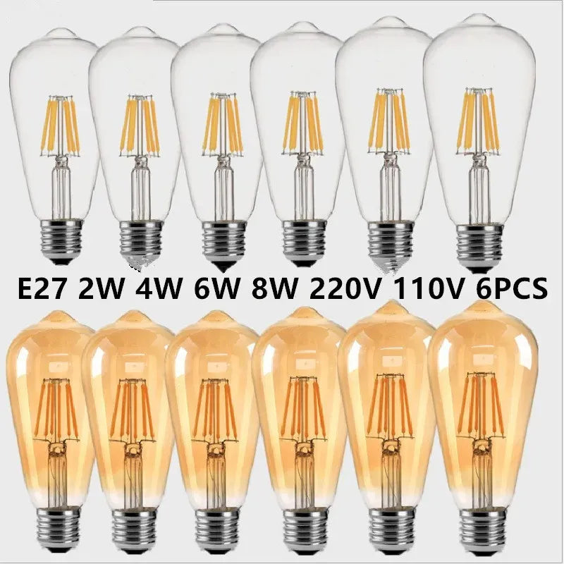 ST64 Vintage LED Bulb Kit (6-Pack) – Decorative E27 Filament Bulbs for Chandeliers & Lamps