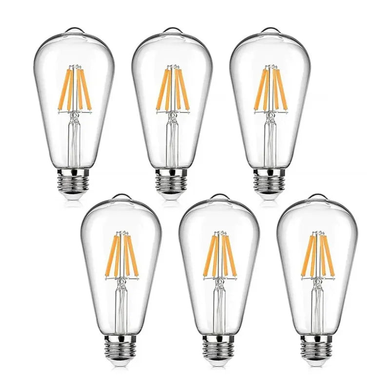 ST64 Vintage LED Bulb Kit (6-Pack) – Decorative E27 Filament Bulbs for Chandeliers & Lamps