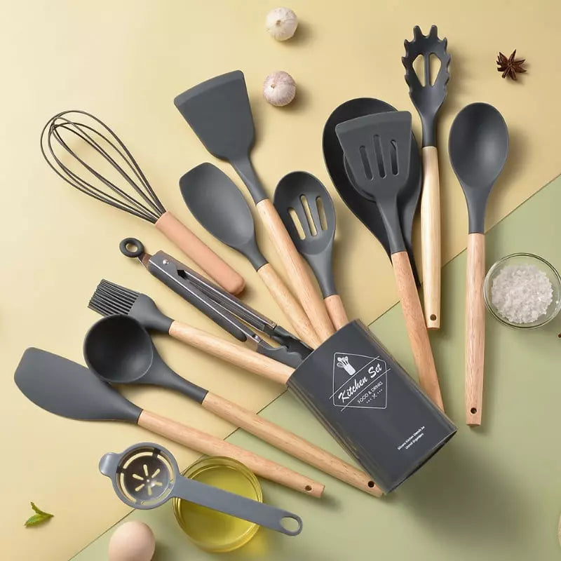 14-Piece Silicone Kitchen Utensil Set with Organizer – Non-Stick Cooking Tools