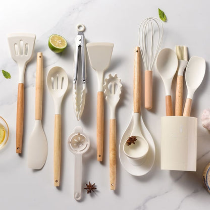 14-Piece Silicone Kitchen Utensil Set with Organizer – Non-Stick Cooking Tools