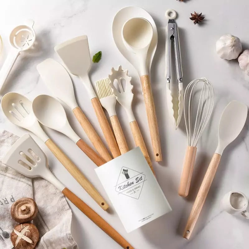 14-Piece Silicone Kitchen Utensil Set with Organizer – Non-Stick Cooking Tools