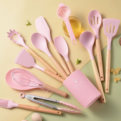 14-Piece Silicone Kitchen Utensil Set with Organizer – Non-Stick Cooking Tools