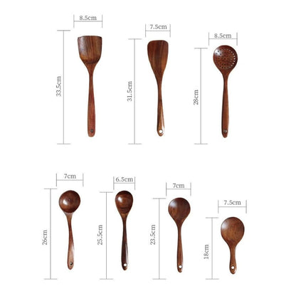 7-Piece Teak Wood Kitchen Utensil Set – Durable Non-Stick Cooking Tools