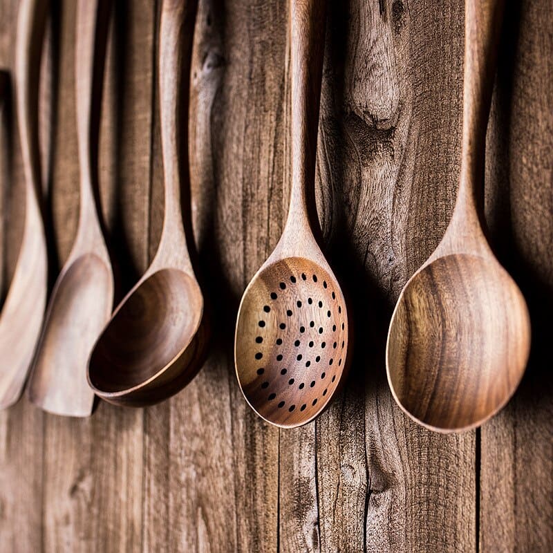 7-Piece Teak Wood Kitchen Utensil Set – Durable Non-Stick Cooking Tools