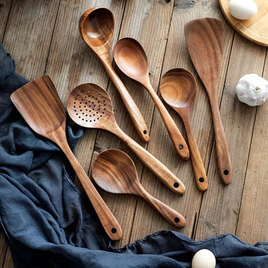7-Piece Teak Wood Kitchen Utensil Set — Non-Stick