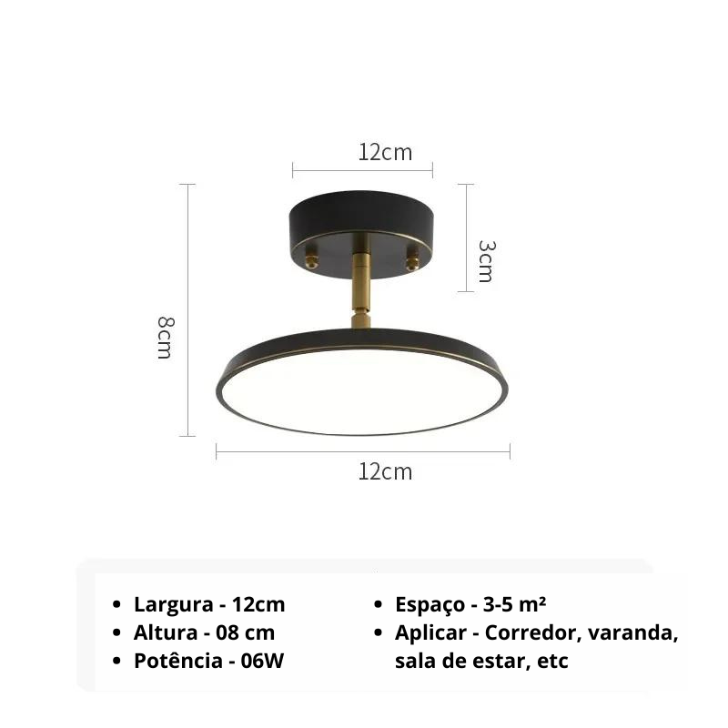 Luminária de teto minimalista  Redonda Giratória - Redonda
