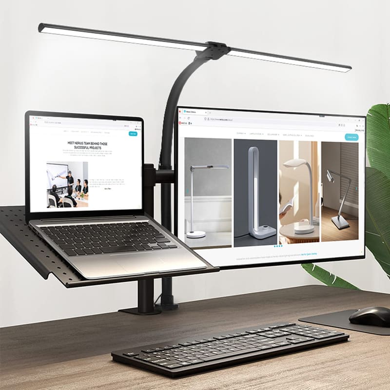 Flexible Dual-Head LED Desk Lamp — Adjustable Modern Aluminum Lighting for Office & Study