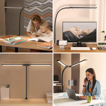 Flexible Dual-Head LED Desk Lamp — Adjustable Modern Aluminum Lighting for Office & Study
