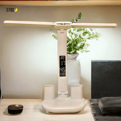 3-in-1 LED Desk Lamp – Adjustable Table Lamp with Clock, Pen Holder & USB Charging Port