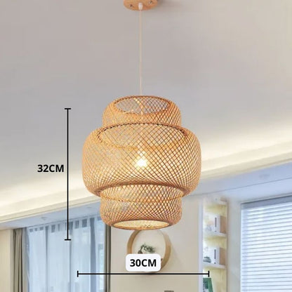 Handwoven Bamboo Pendant Light – Natural Japanese Style Ceiling Lamp for Zen Vibes in Dining or Bedroom