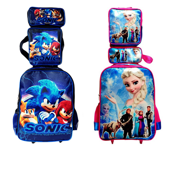 Mochila de Rodinhas Infantil com Estojo + Lancheira [KIT COMPLETO]