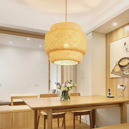 Handwoven Bamboo Pendant Light – Natural Japanese Style Ceiling Lamp for Zen Vibes in Dining or Bedroom