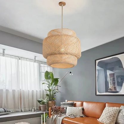 Handwoven Bamboo Pendant Light – Natural Japanese Style Ceiling Lamp for Zen Vibes in Dining or Bedroom