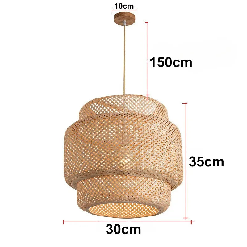 Handwoven Bamboo Pendant Light – Natural Japanese Style Ceiling Lamp for Zen Vibes in Dining or Bedroom