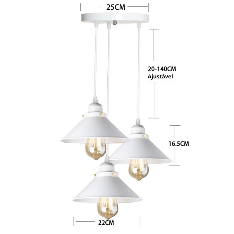 White Retro Triple Bulb Pendant Light – Vintage Industrial Lighting for Kitchen or Bar