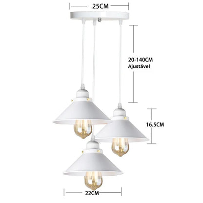 White Retro Triple Bulb Pendant Light – Vintage Industrial Lighting for Kitchen or Bar