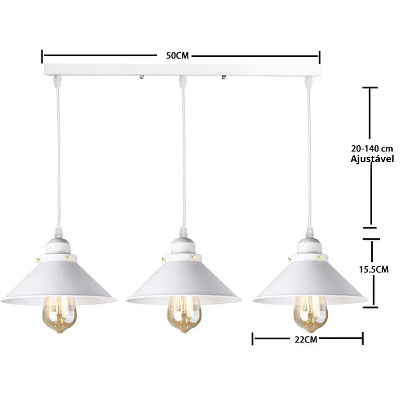 White Retro Triple Bulb Pendant Light – Vintage Industrial Lighting for Kitchen or Bar