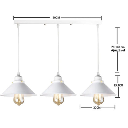 White Retro Triple Bulb Pendant Light – Vintage Industrial Lighting for Kitchen or Bar