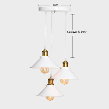 White Retro Triple Bulb Pendant Light – Vintage Industrial Lighting for Kitchen or Bar