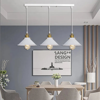 White Retro Triple Bulb Pendant Light – Vintage Industrial Lighting for Kitchen or Bar