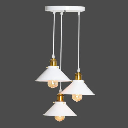 White Retro Triple Bulb Pendant Light – Vintage Industrial Lighting for Kitchen or Bar