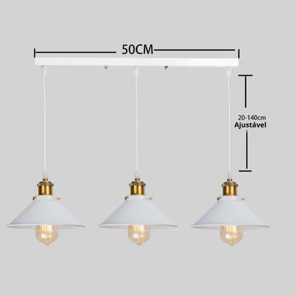 White Retro Triple Bulb Pendant Light – Vintage Industrial Lighting for Kitchen or Bar