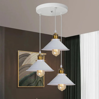 White Retro Triple Bulb Pendant Light – Vintage Industrial Lighting for Kitchen or Bar