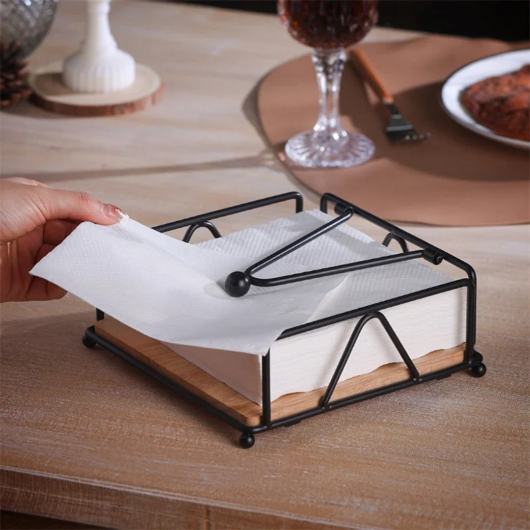 Retro Metal Napkin Holder with Tension Arm – Vintage Kitchen Table Organizer